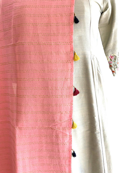Cotton running stitch foil print dupatta with beautiful tassels - Aesthetics Designer Label
