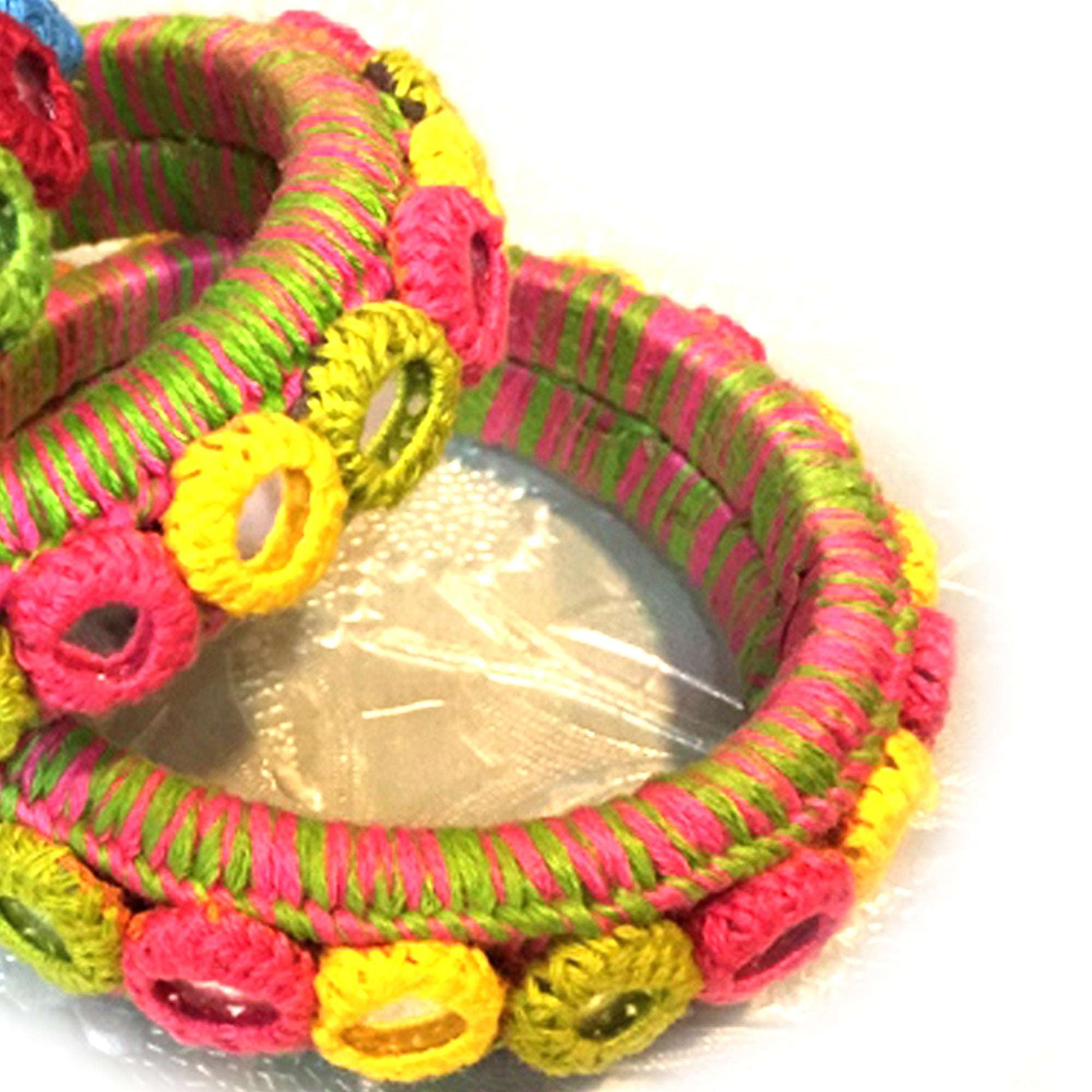 Pair of Handmade Bangles are crafted with multi color mirror. Unique designers bangles for all beautiful women - Aesthetics Designer Label