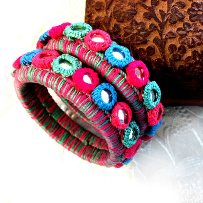 Pair of Handmade Bangles are crafted with multi color mirror. Unique designers bangles for all beautiful women - Aesthetics Designer Label