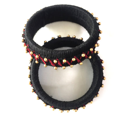 Black thread work broad bangles - Aesthetics Designer Label
