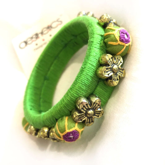 Green anchor thread antique beads broad bangles for women - Aesthetics Designer Label