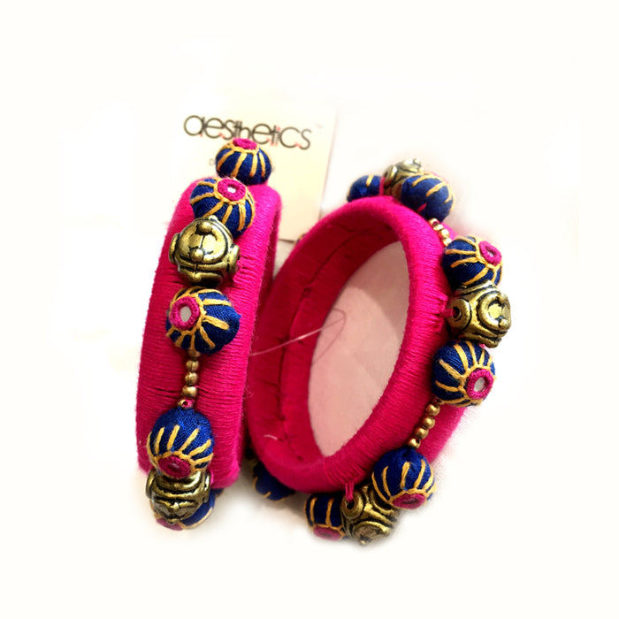 Pink Handmade Thread work fabric potli bangles - Aesthetics Designer Label