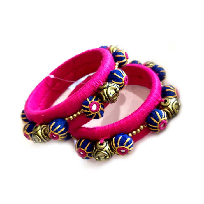 Pink Handmade Thread work fabric potli bangles - Aesthetics Designer Label