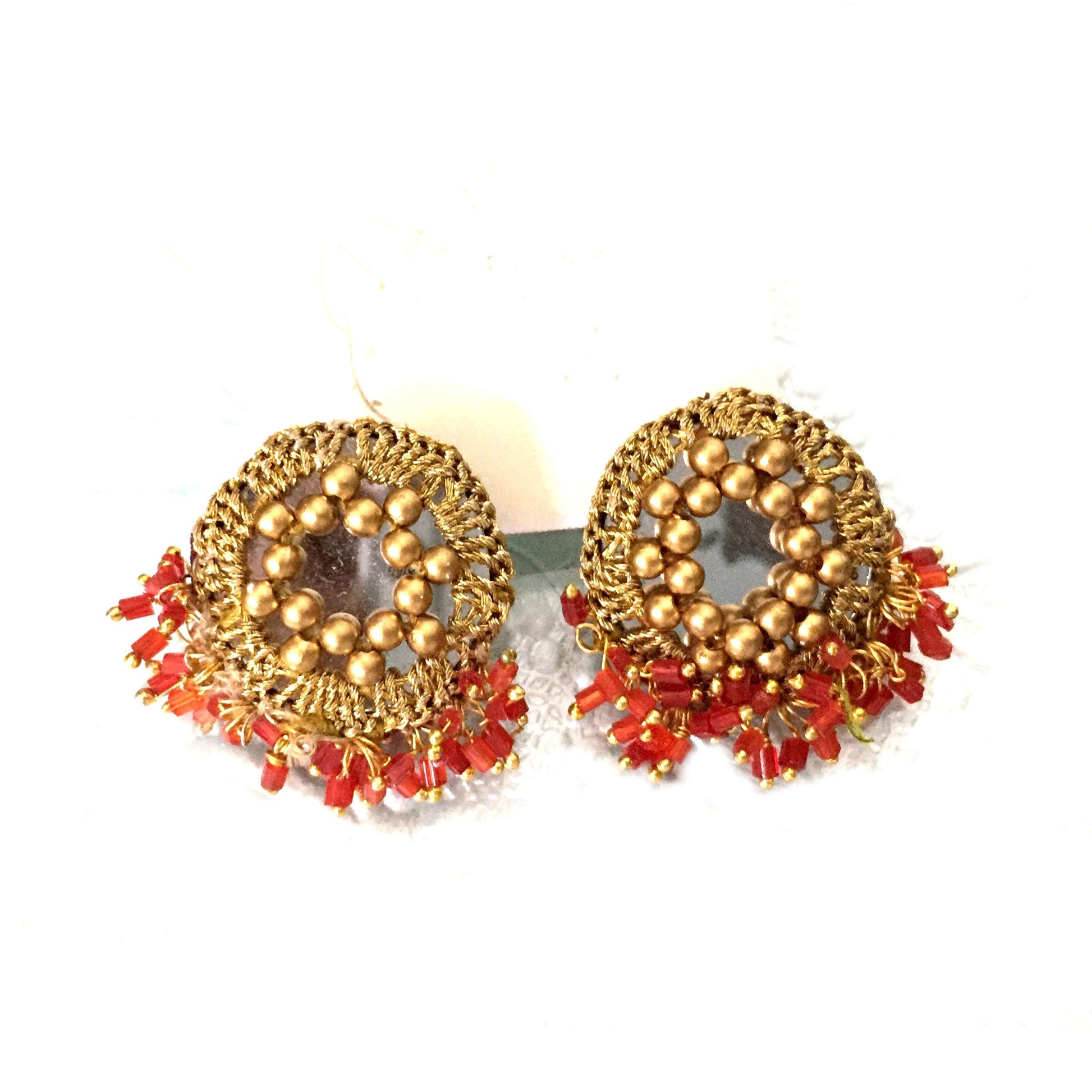 Golden beadwork stud earrings - Aesthetics Designer Label