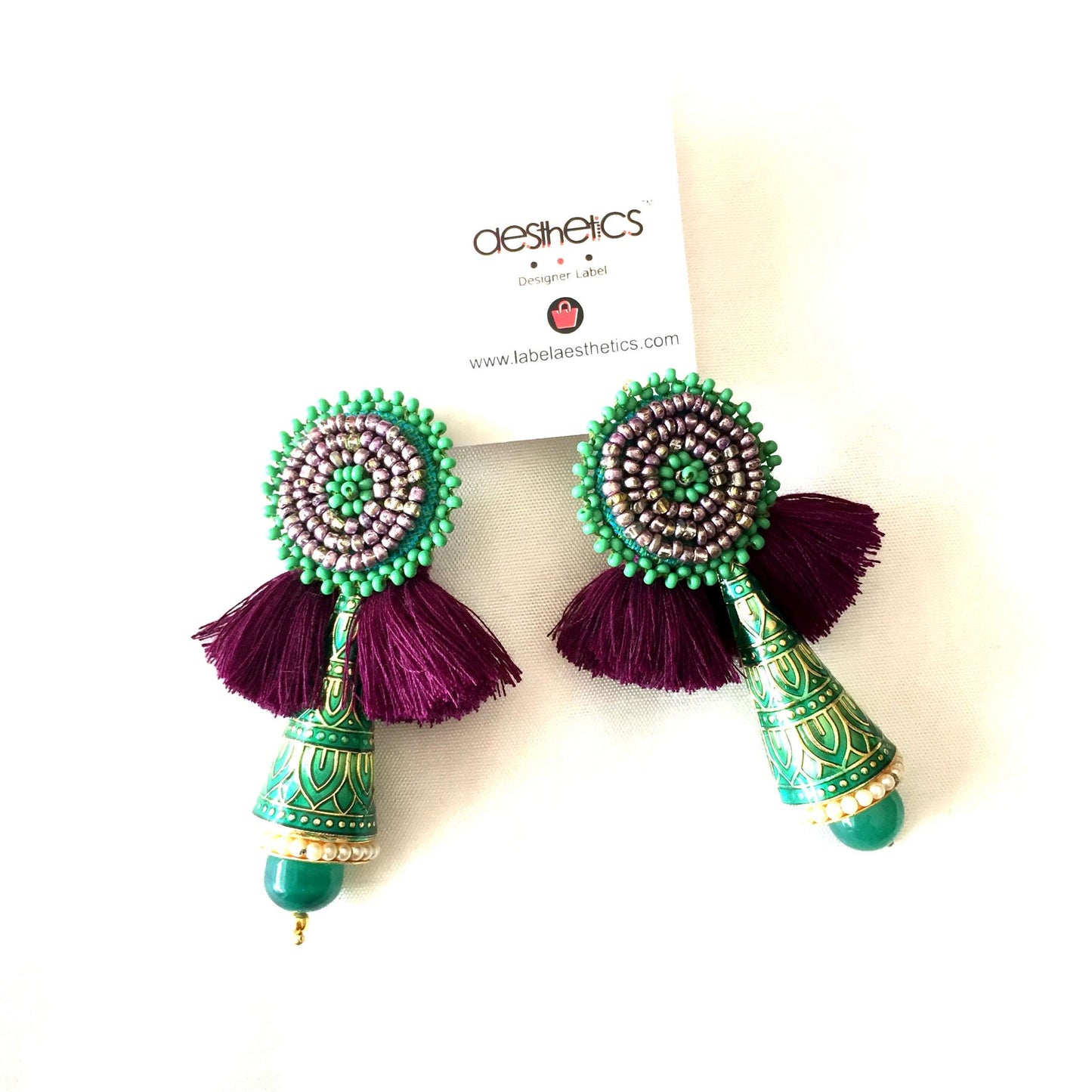 Green long drop bead earrings - Aesthetics Designer Label