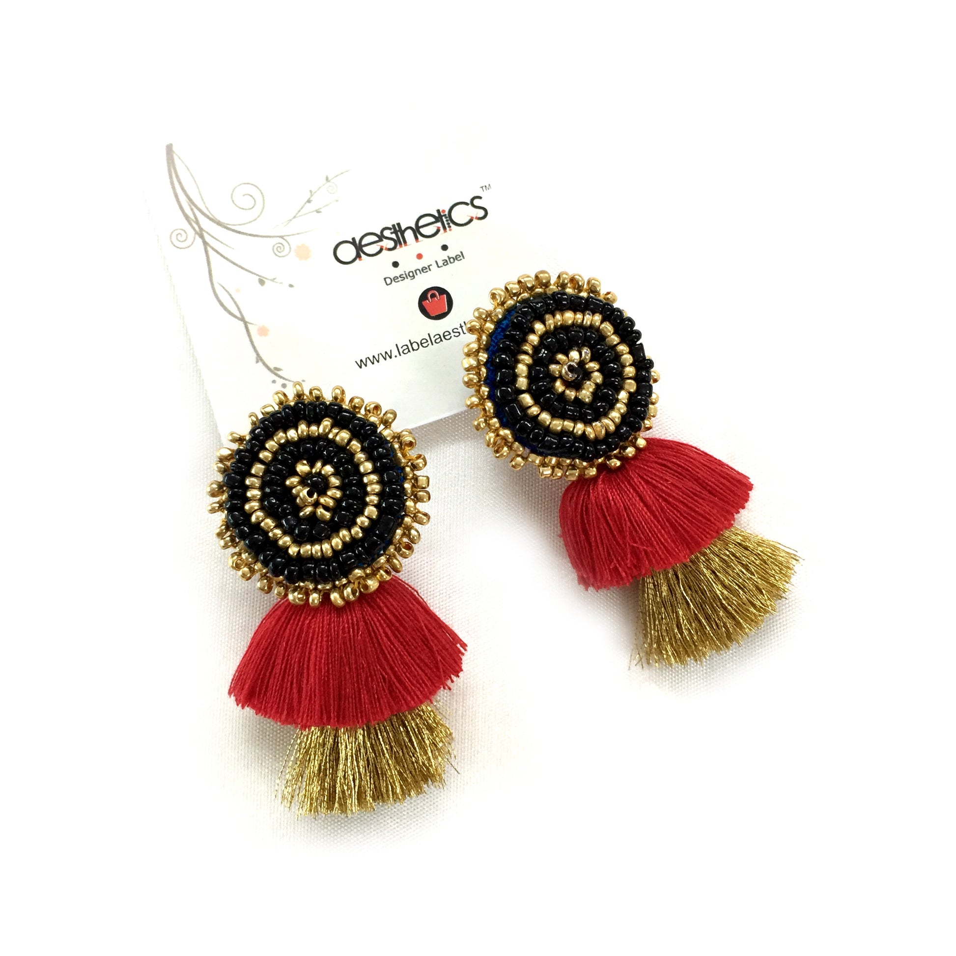 Thread tassels beaded earrings - Aesthetics Designer Label