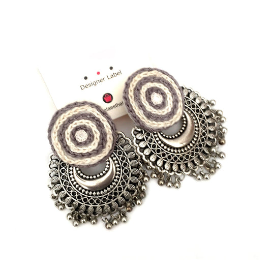 Hand Embroidery Oxidized Earrings - Aesthetics Designer Label