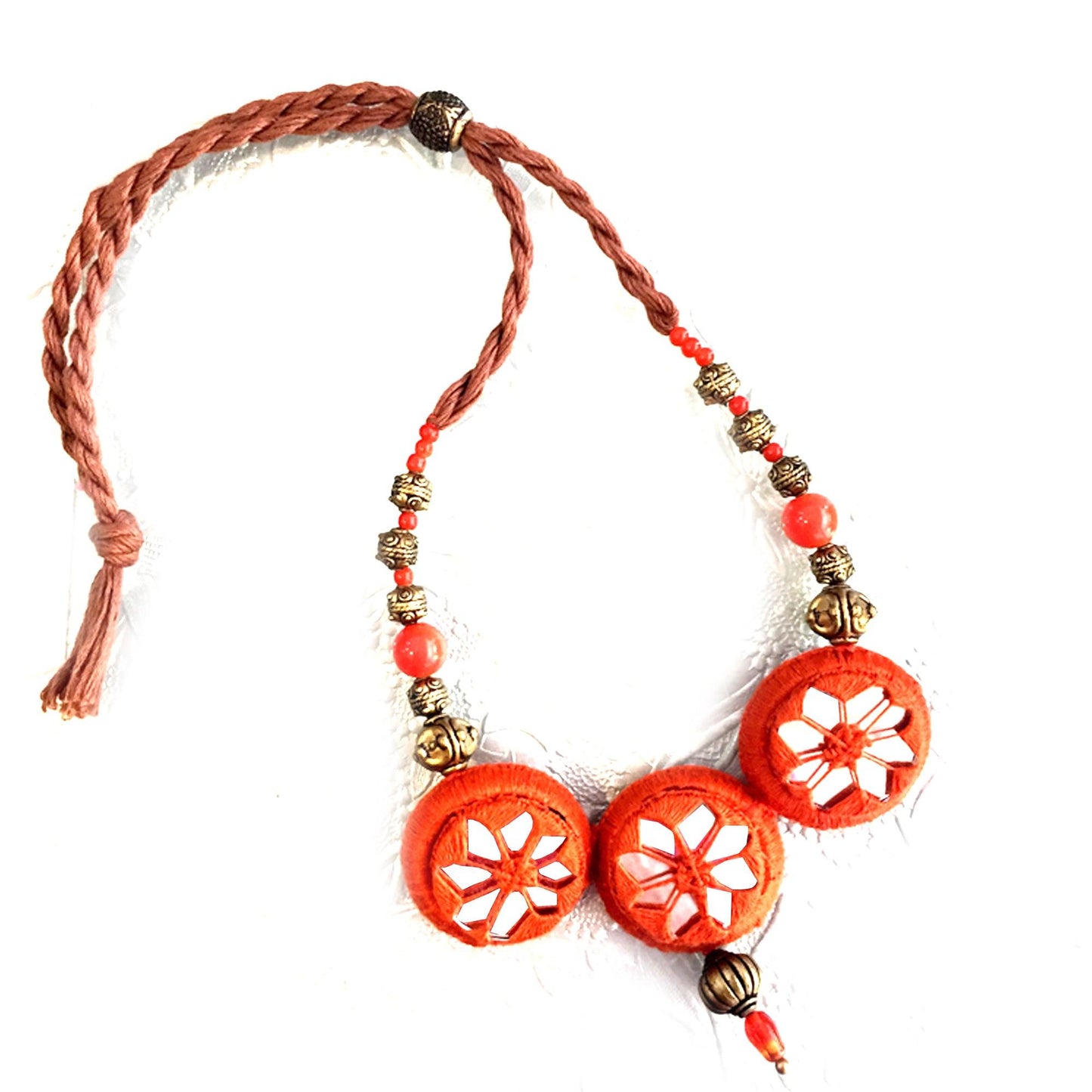 Handmade mirror work necklace with multi beads - Aesthetics Designer Label