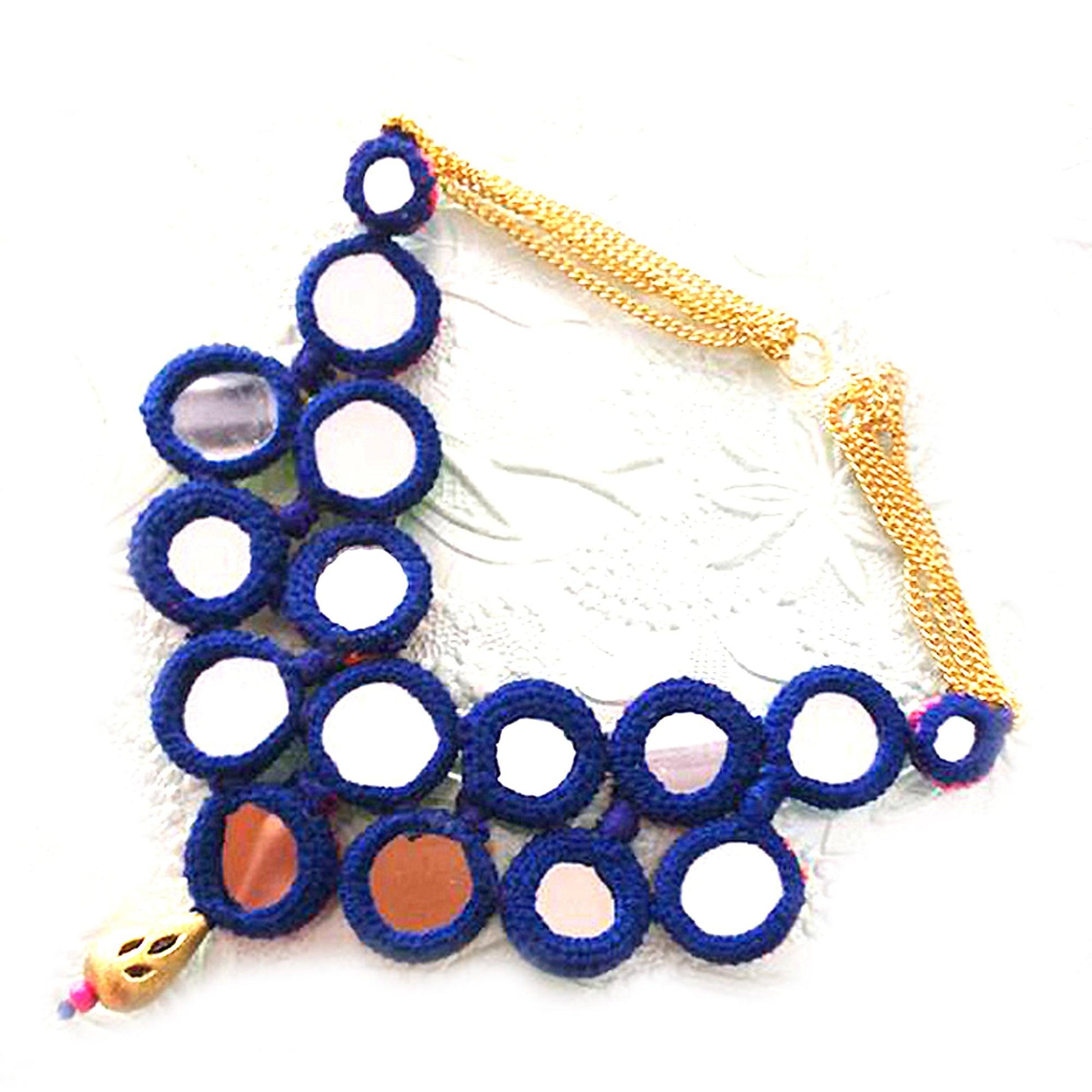 Multi color Mirror work reversible Necklace - Aesthetics Designer Label