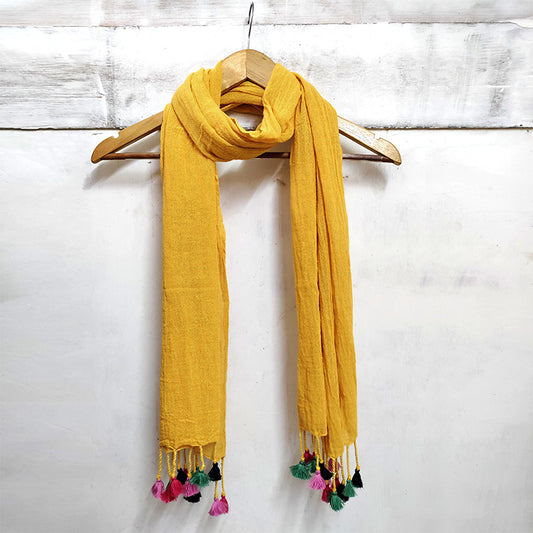 Mustard yellow Handloom Cotton Stoles - Aesthetics Designer Label