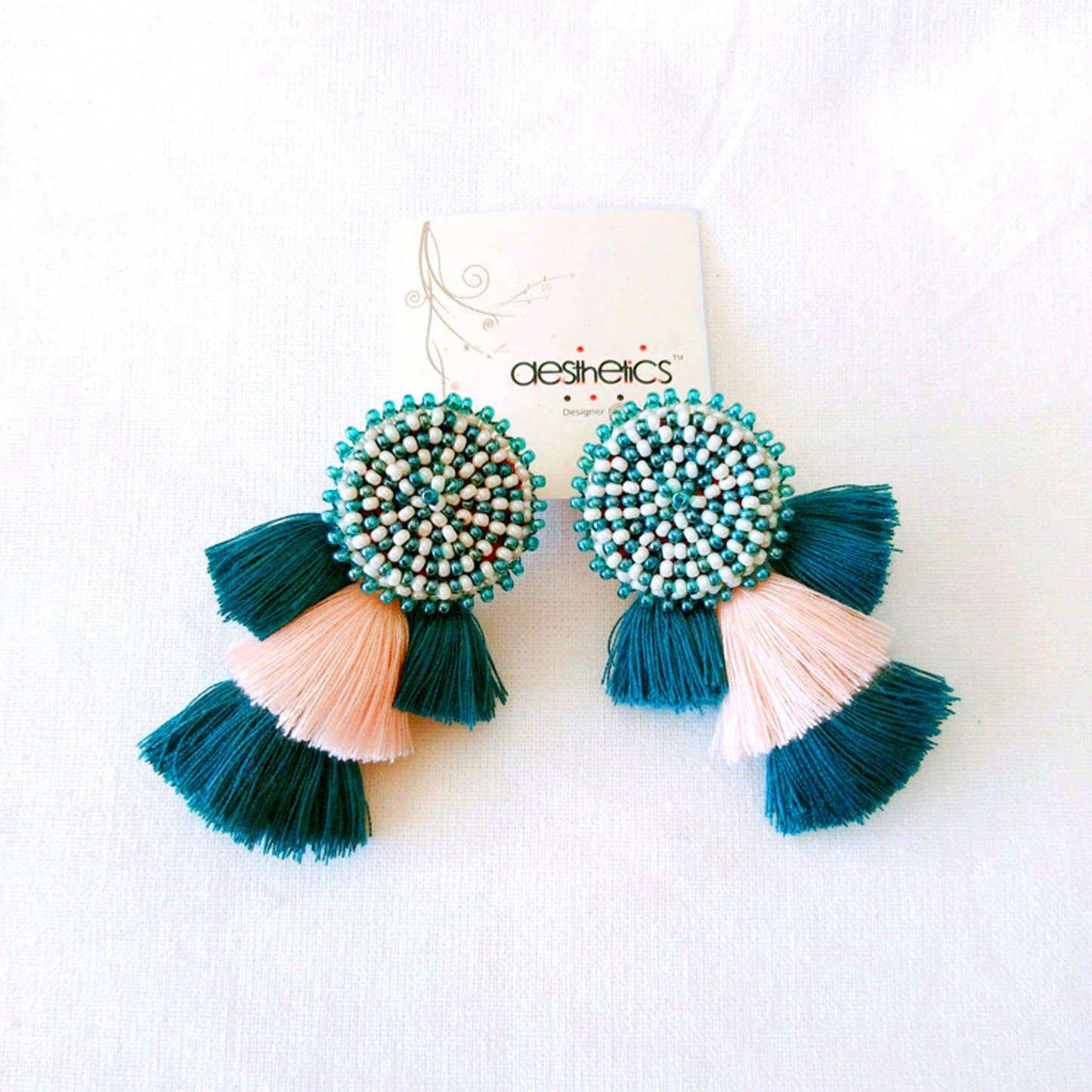 Handmade beaded thread tassels earring - Aesthetics Designer Label