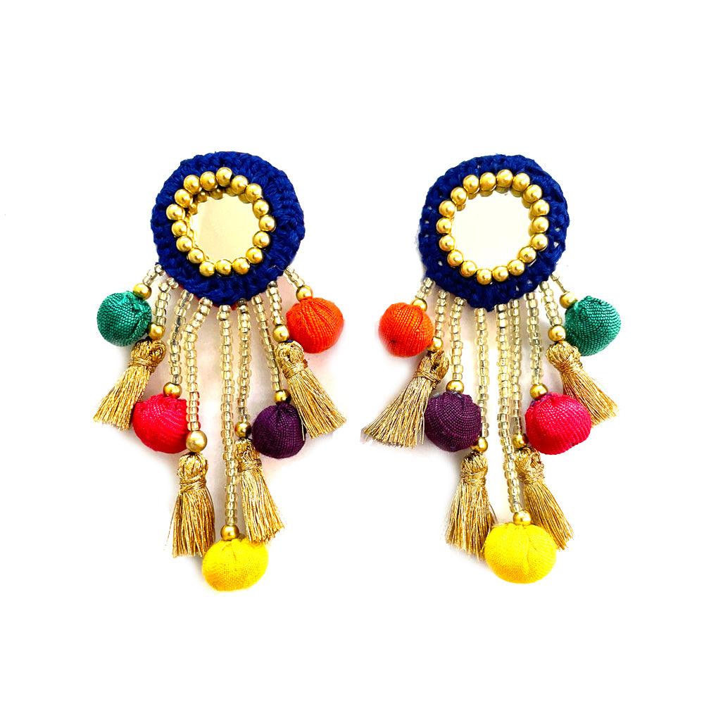 Handmade Mirror Work Multicolor Tassel Earrings