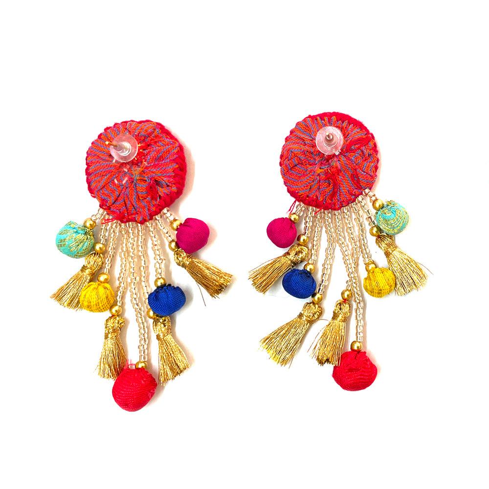 Handmade Mirror Work Multicolor Tassel Earrings