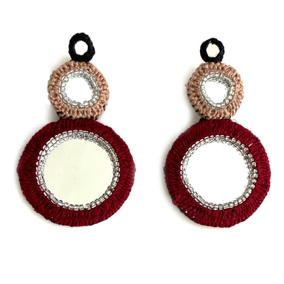 Earrings with Multi Color Mirror Work in combination with silver color beads, Stay Chic and Unique, Perfect for any occasion - Aesthetics Designer Label