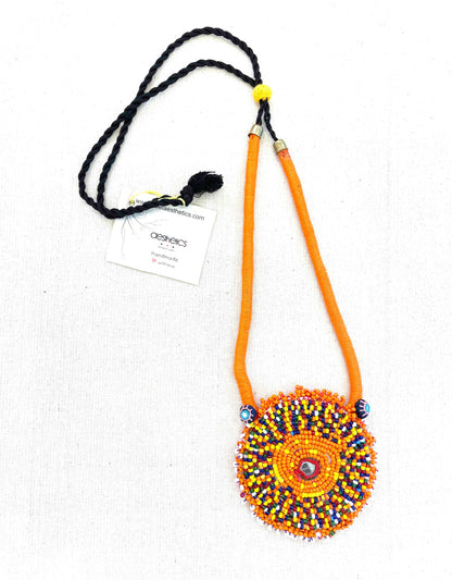 Orange Kutchi work beaded necklace - Aesthetics Designer Label